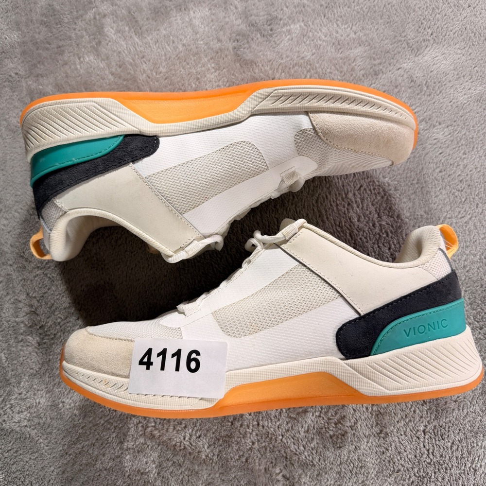 Vionic Fearless Sneakers Women 10 White Orange Teal Mesh Suede Walking Shoes